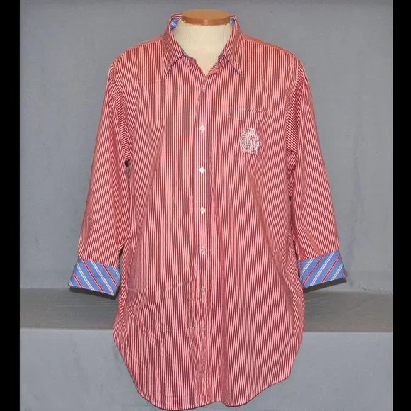 Lauren Ralph Lauren Mens Shirt Size L/XL Red & White Striped Button Down - Picture 1 of 11